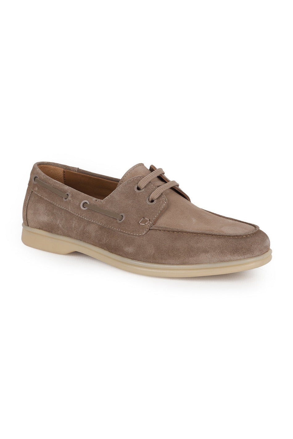 L6035 Genuine Suede Leather Lace-Up Side Eyelet Detailed Thermo Sole Men's Boat Shoe Moccasin Shoes - MALLTURK