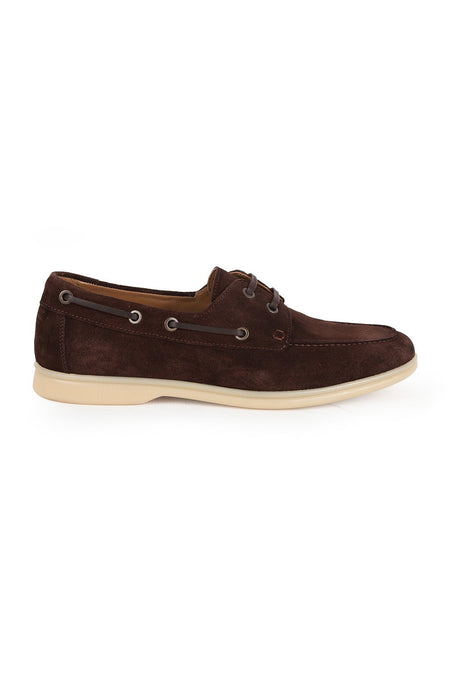 L6035 Genuine Suede Leather Lace-Up Side Eyelet Detailed Thermo Sole Men's Boat Shoe Moccasin Shoes - MALLTURK