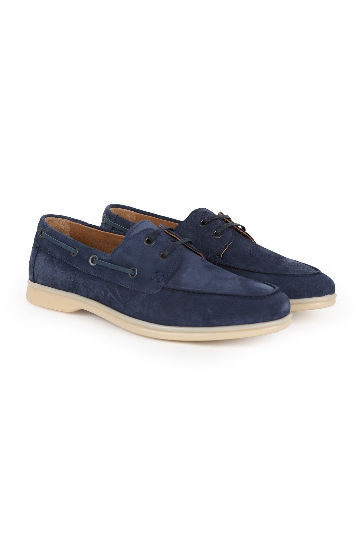 L6035 Genuine Suede Leather Lace-Up Side Eyelet Detailed Thermo Sole Men's Boat Shoe Moccasin Shoes - MALLTURK