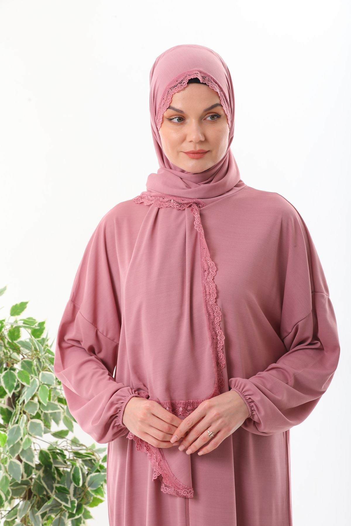 lace headscarf zipper wrists non-slip prayer dress - MALLTURK