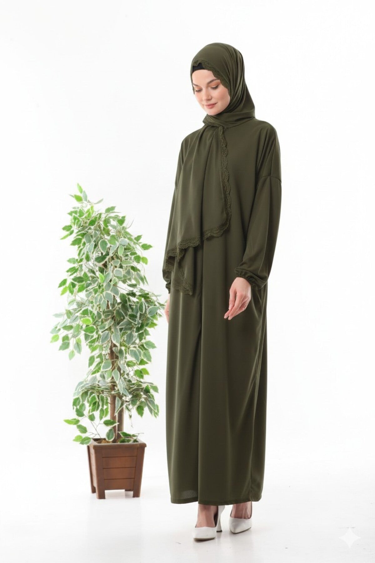 lace headscarf zipper wrists non-slip prayer dress - MALLTURK