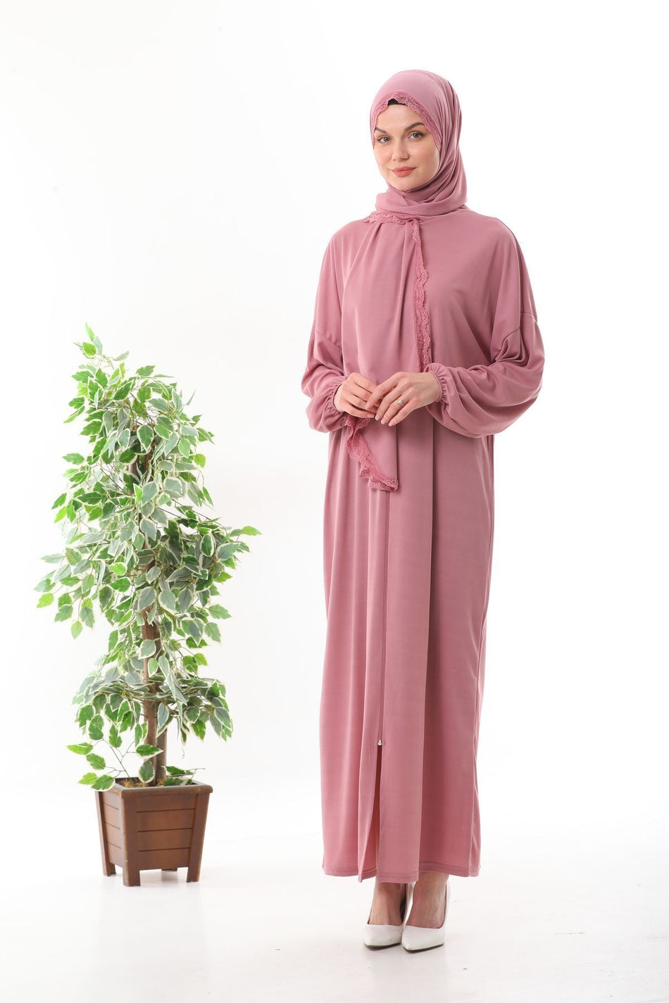 lace headscarf zipper wrists non-slip prayer dress - MALLTURK