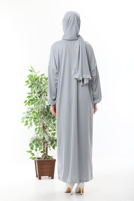 Lace headscarf, zippered prayer dress with elasticated cuffs to prevent slipping, grey. - MALLTURK