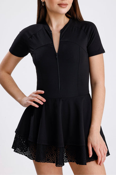 Lace Skirt Zippered Jumpsuit Swimsuit - MALLTURK