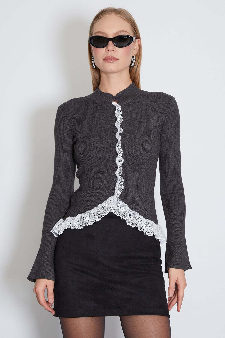 Lace Spanish Sleeve Slim Fit Knitwear Cardigan - MALLTURK