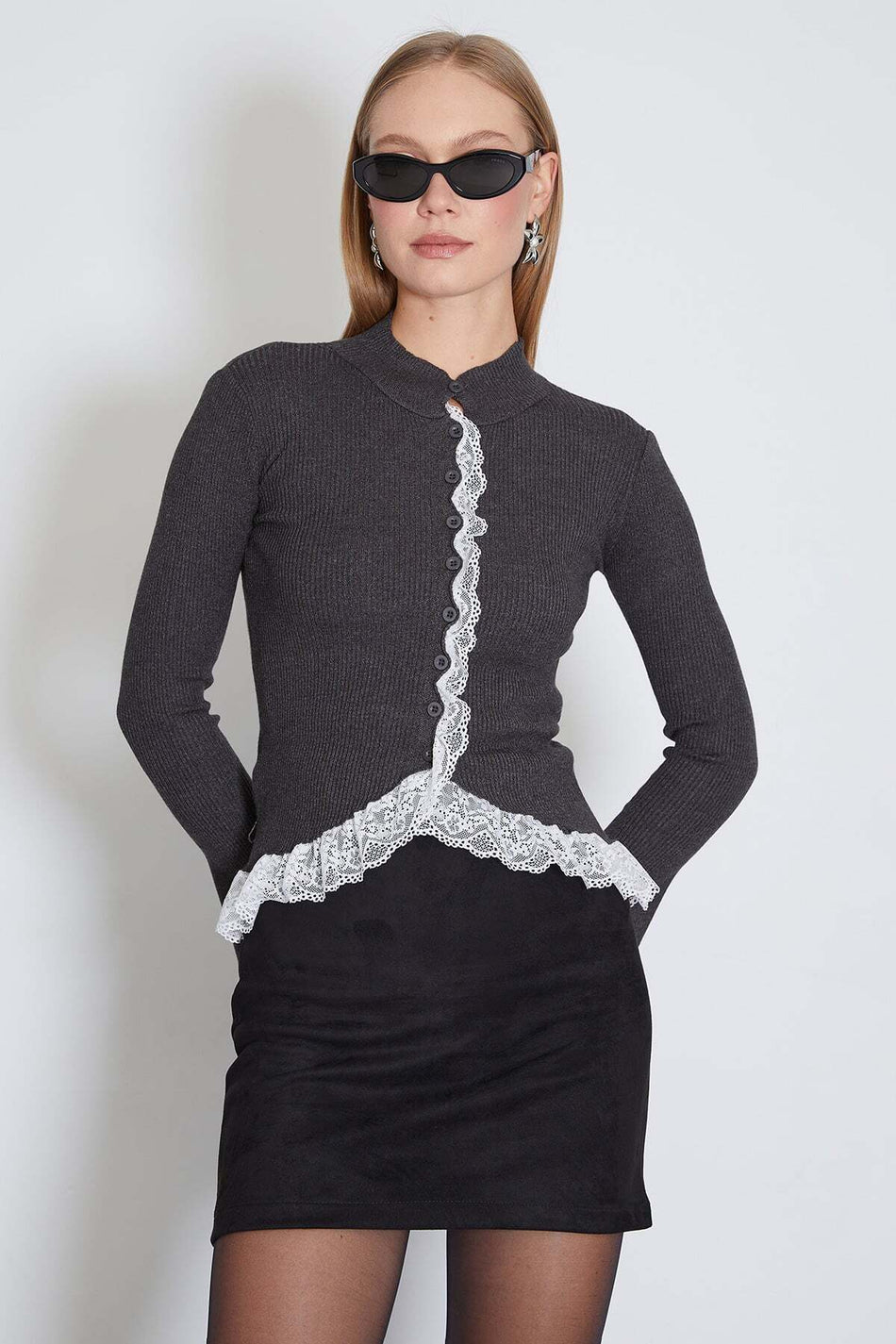 Lace Spanish Sleeve Slim Fit Knitwear Cardigan - MALLTURK