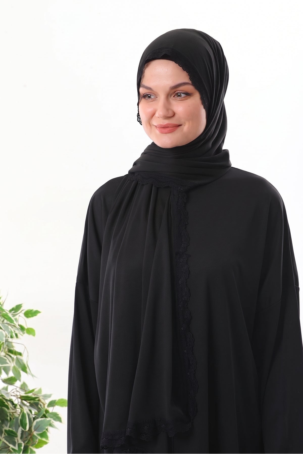 Lace-Up Hijab with Zipper and Elastic Cuffs That Won'T Slip, Prayer Dress Black - MALLTURK