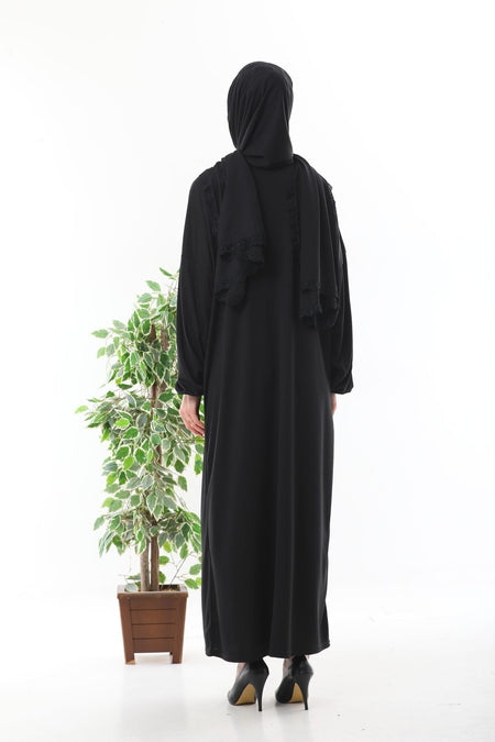 Lace-Up Hijab with Zipper and Elastic Cuffs That Won'T Slip, Prayer Dress Black - MALLTURK