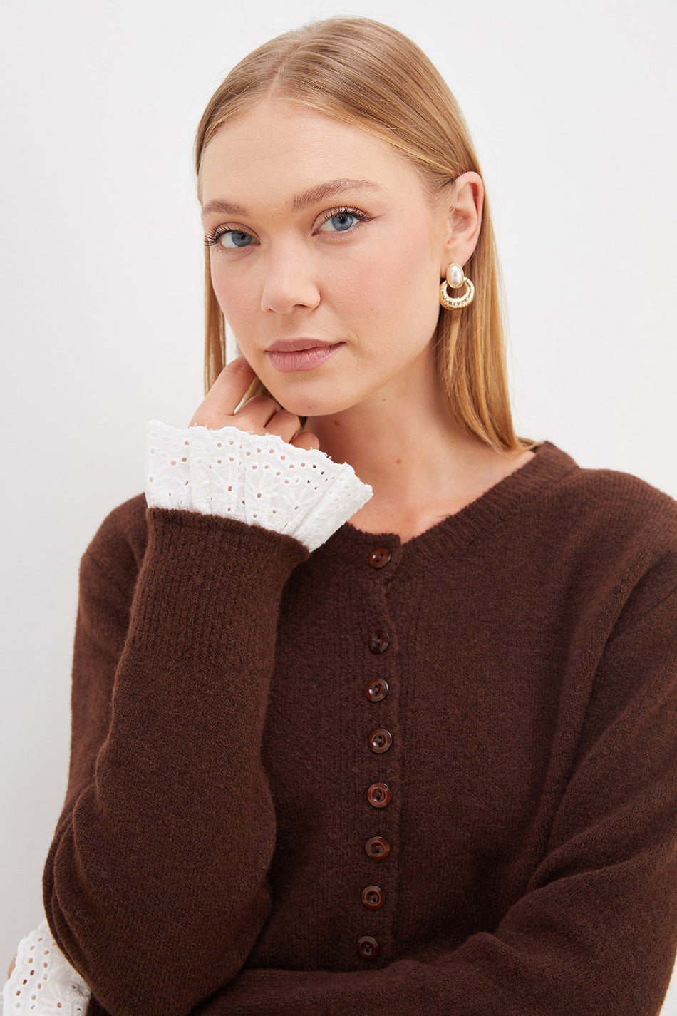 Lace-Up Waist Tie Buttoned Knitwear Cardigan - MALLTURK