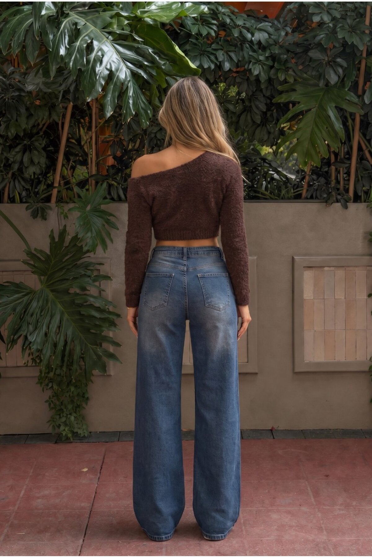 Lacivert Vintage Yüksek Bel Geniş Paça with Lycra Jeans - MALLTURK