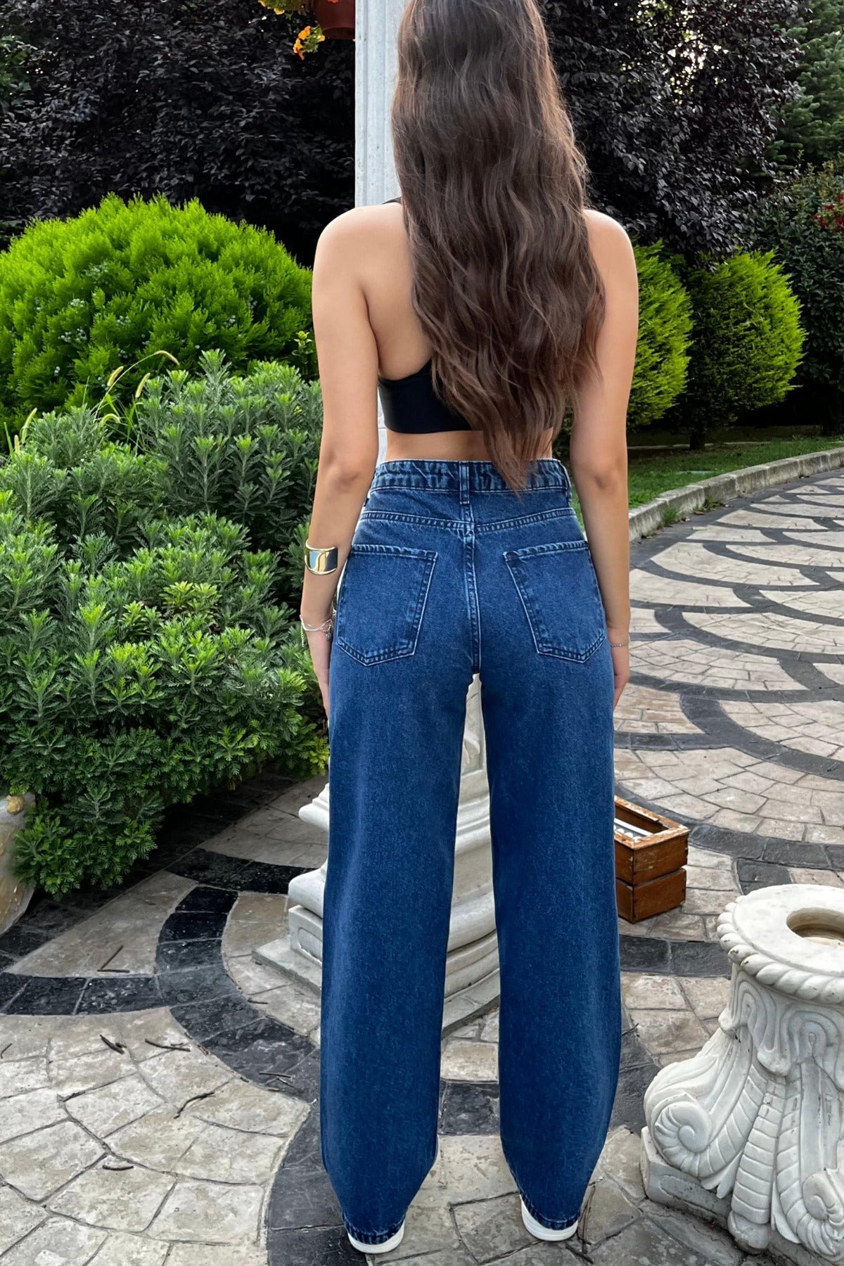 Lacivert Yüksek Bel Wide Leg Jeans - MALLTURK