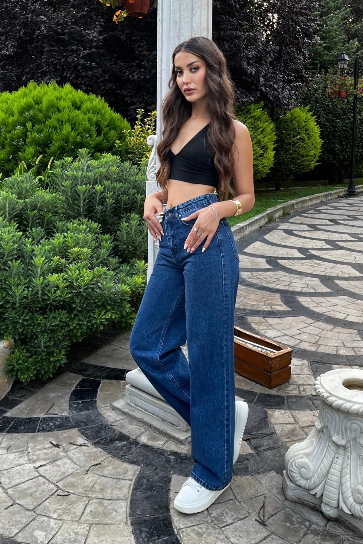 Lacivert Yüksek Bel Wide Leg Jeans - MALLTURK