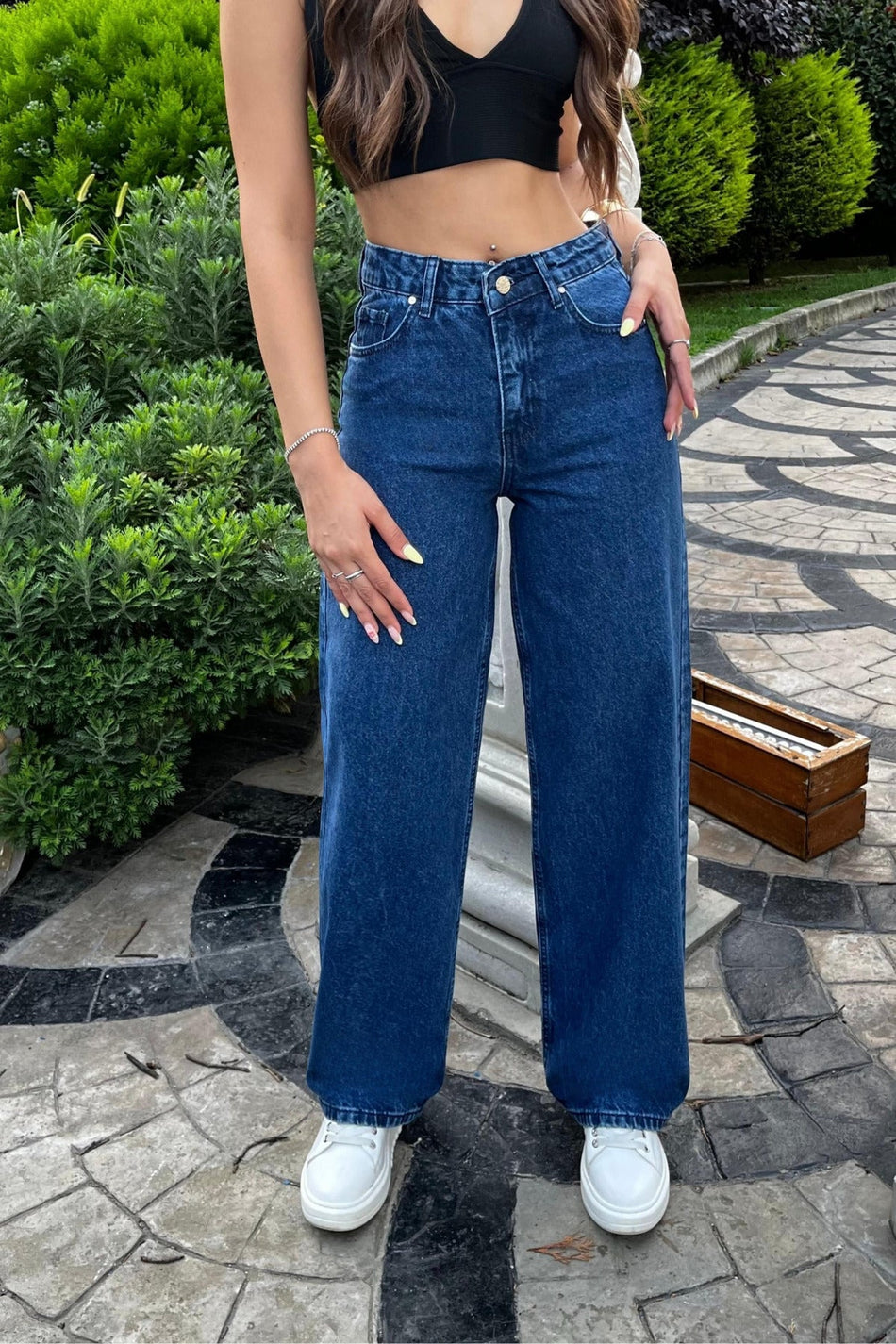 Lacivert Yüksek Bel Wide Leg Jeans - MALLTURK
