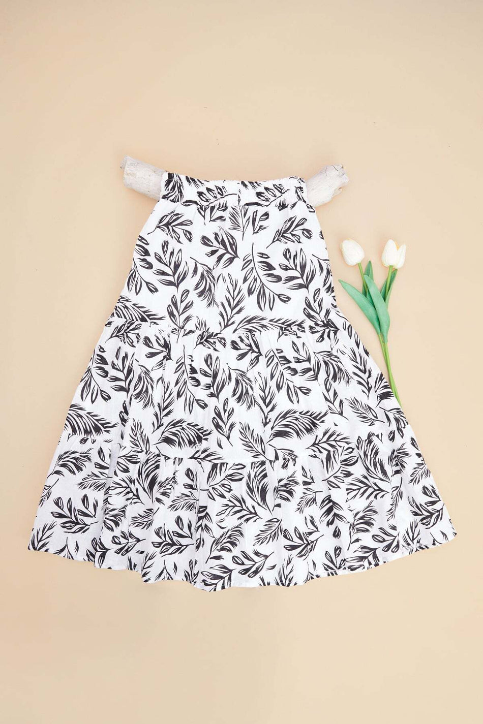 Leaf Patterned Layered Girls' Skirt with Elastic Waist - MALLTURK