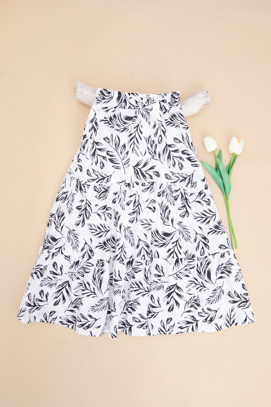 Leaf Patterned Layered Girls' Skirt with Elastic Waist - MALLTURK