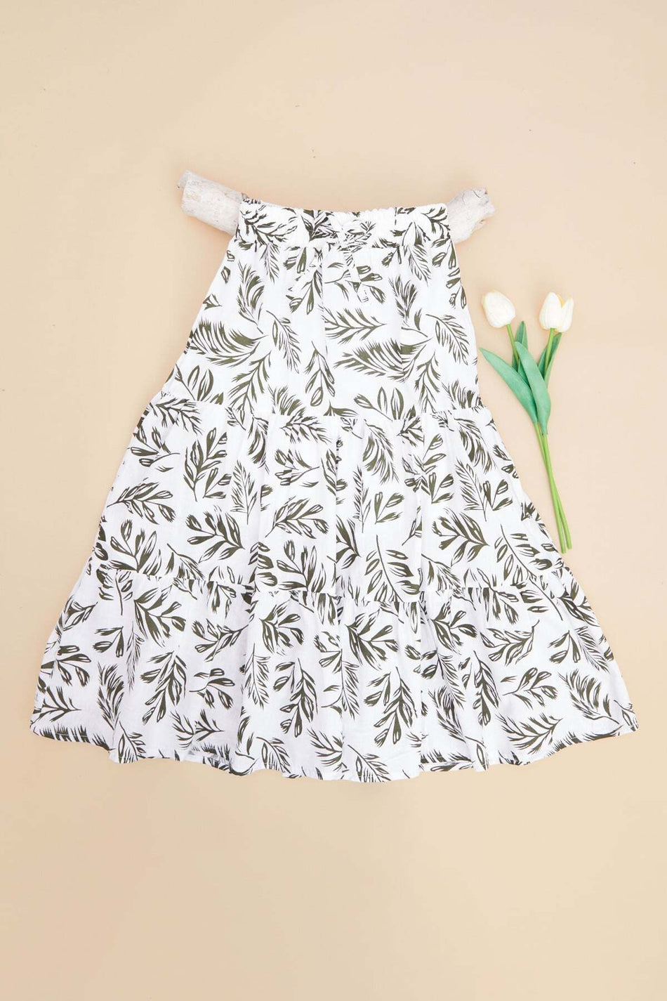 Leaf Patterned Layered Girls' Skirt with Elastic Waist - MALLTURK