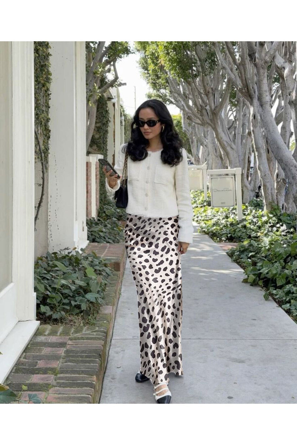Leopard Pattern Lycra Satin Skirt Long Length Skirt Elastic Waist and Zippered Suitable for Hijab 100 cm - MALLTURK