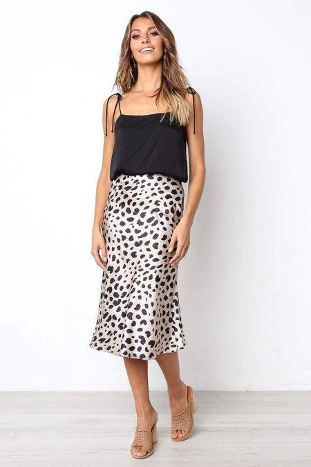 Leopard Pattern Lycra Satin Skirt Long Length Skirt Elastic Waist and Zippered Suitable for Hijab 100 cm - MALLTURK