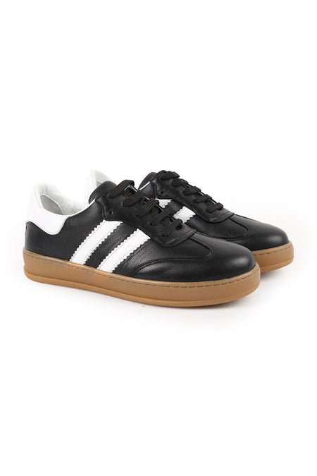 Libero L075.2324 Kadın Hakiki Deri Çift Şeritli Karamel Kauçuk Taban Retro Sneaker - MALLTURK