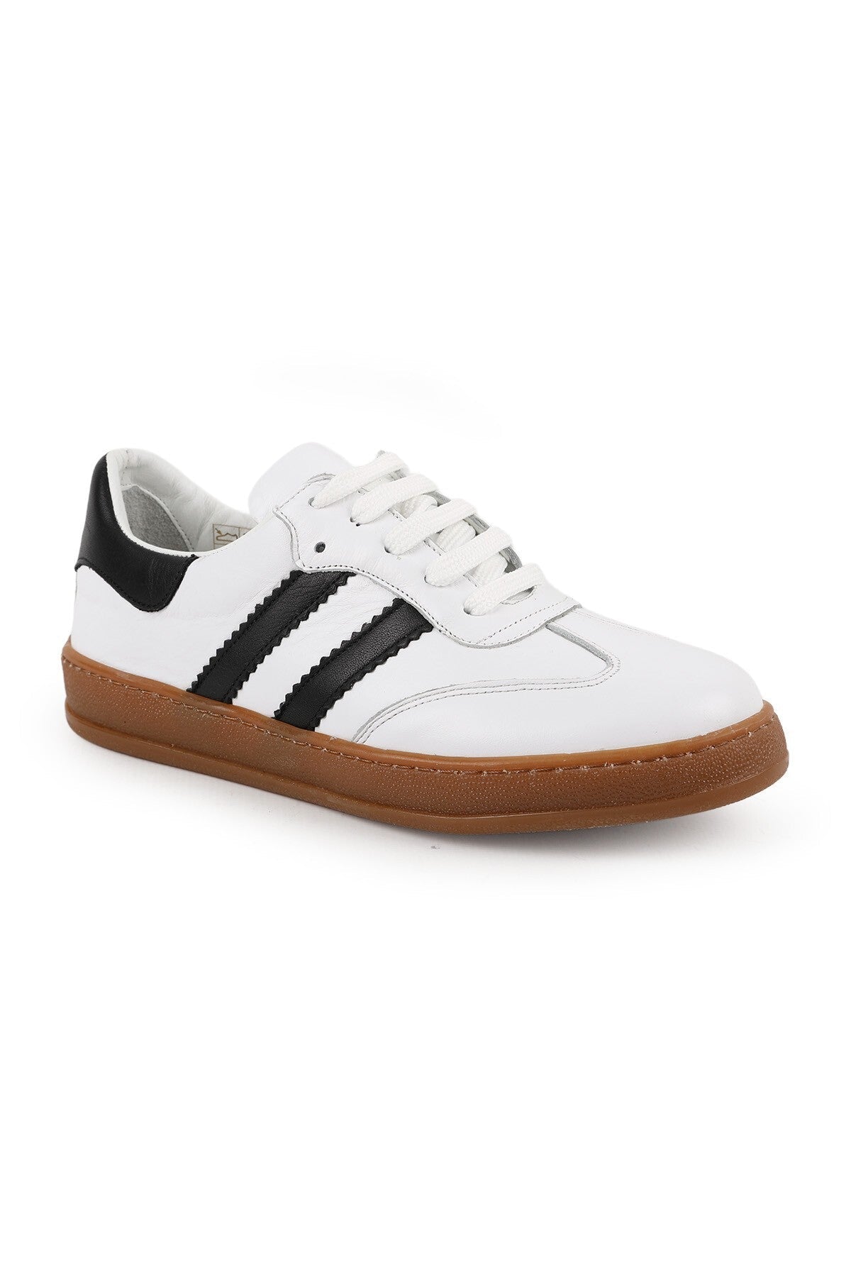 Libero L075.2324 Kadın Hakiki Deri Çift Şeritli Karamel Kauçuk Taban Retro Sneaker - MALLTURK
