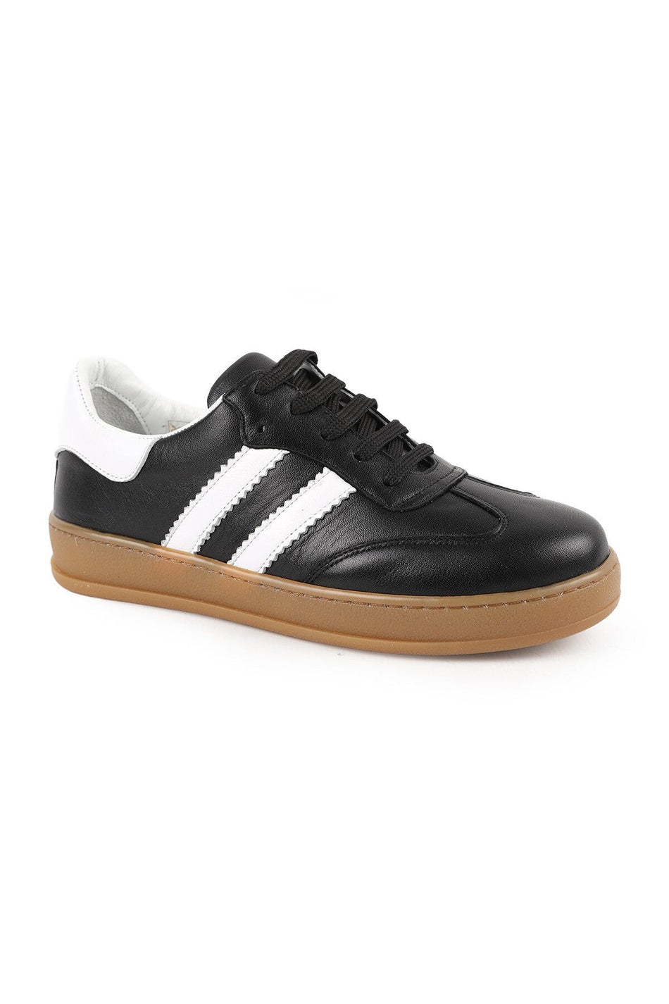 Libero L075.2324 Kadın Hakiki Deri Çift Şeritli Karamel Kauçuk Taban Retro Sneaker - MALLTURK