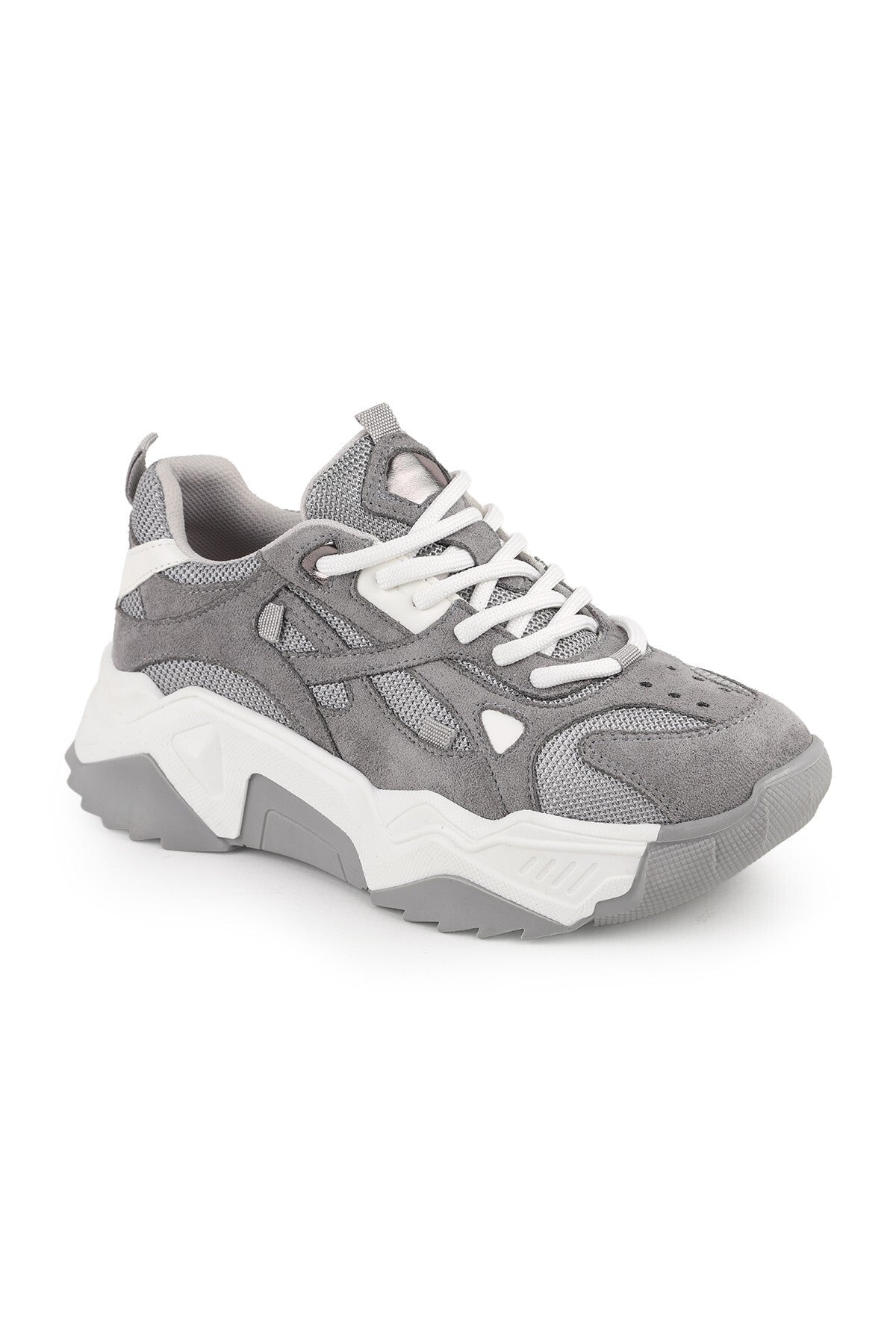 Libero L083.65137 Gri Hakiki Deri Kadın Sneaker Yüksek Tabanlı Rahat Spor Ayakkabı - MALLTURK