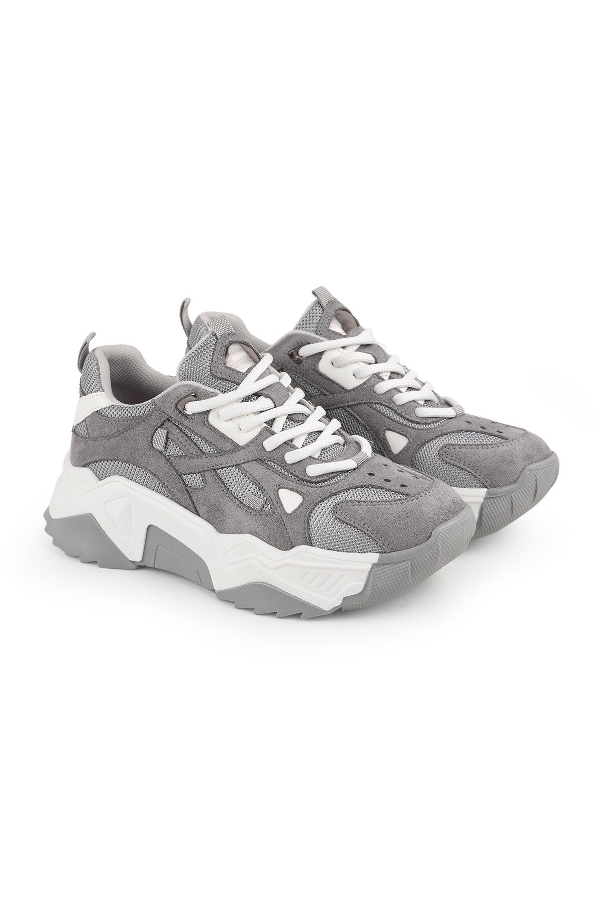 Libero L083.65137 Gri Hakiki Deri Kadın Sneaker Yüksek Tabanlı Rahat Spor Ayakkabı - MALLTURK