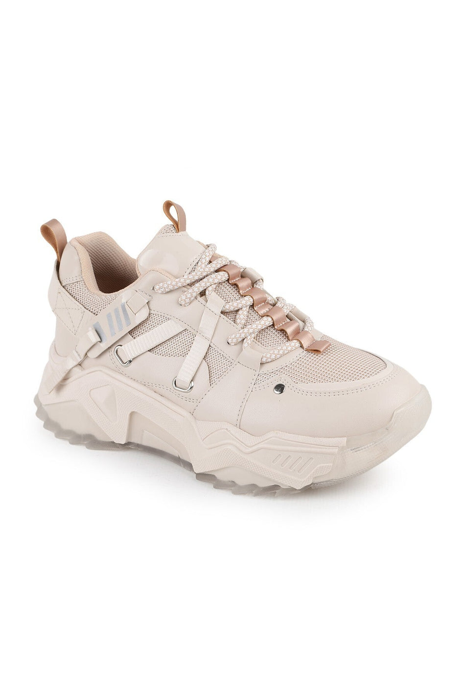 Libero L083.65160 Bej Rose Hakiki Deri Kadın Sneaker Yüksek Tabanlı Rahat Spor Ayakkabı - MALLTURK