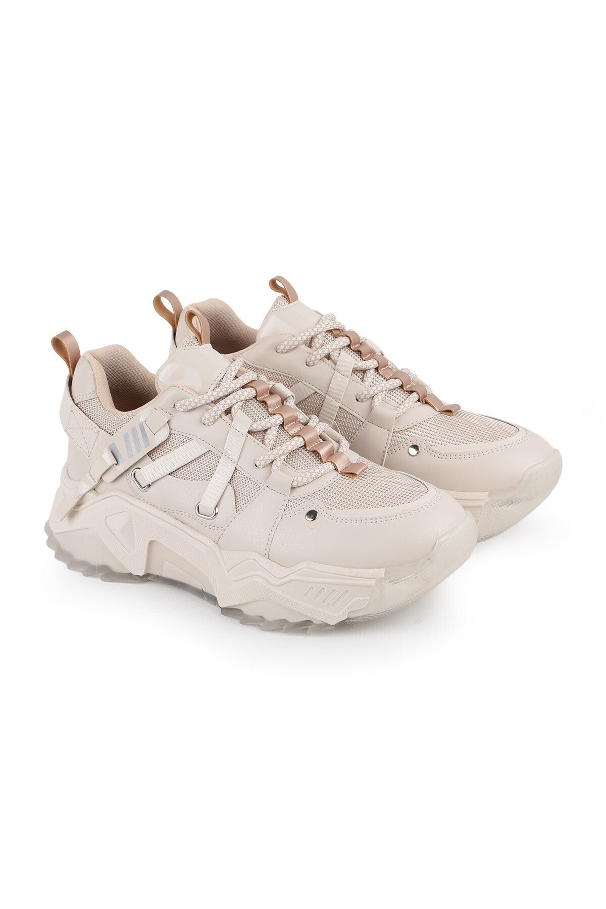 Libero L083.65160 Bej Rose Hakiki Deri Kadın Sneaker Yüksek Tabanlı Rahat Spor Ayakkabı - MALLTURK