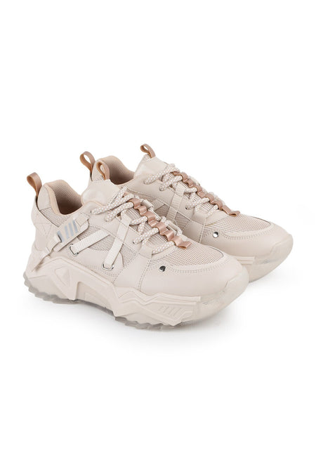 Libero L083.65160 Bej Rose Hakiki Deri Kadın Sneaker Yüksek Tabanlı Rahat Spor Ayakkabı - MALLTURK