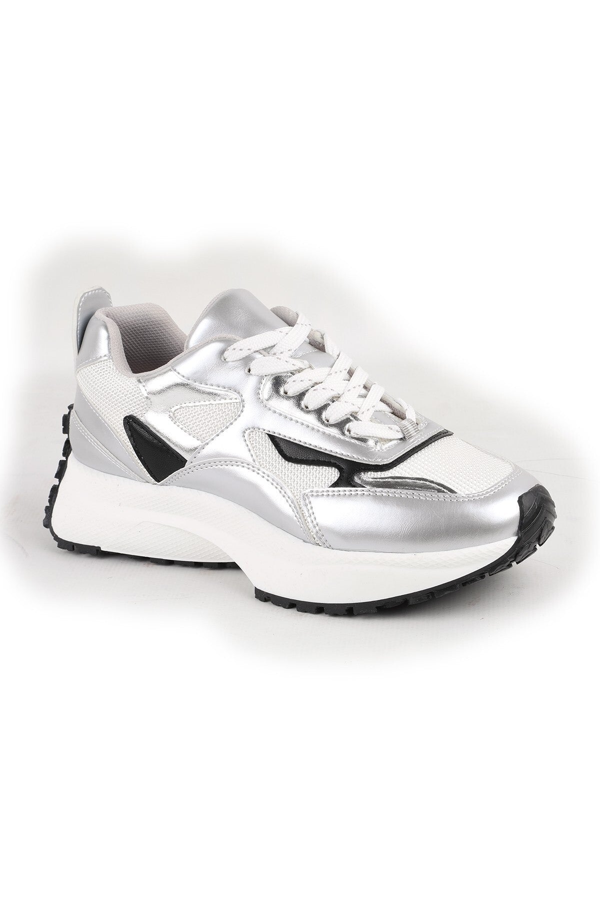 Libero L083.83144 Metalik Gümüş Fileli Kalın Termo Tabanlı Yükseltici Kadın Trend Sneaker Ayakkabı - MALLTURK