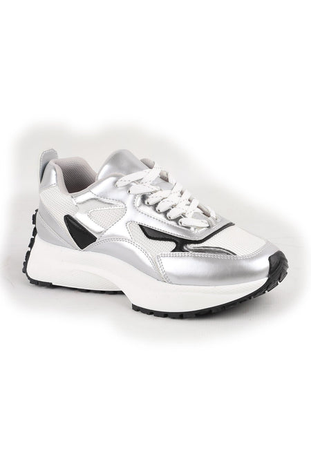 Libero L083.83144 Metalik Gümüş Fileli Kalın Termo Tabanlı Yükseltici Kadın Trend Sneaker Ayakkabı - MALLTURK