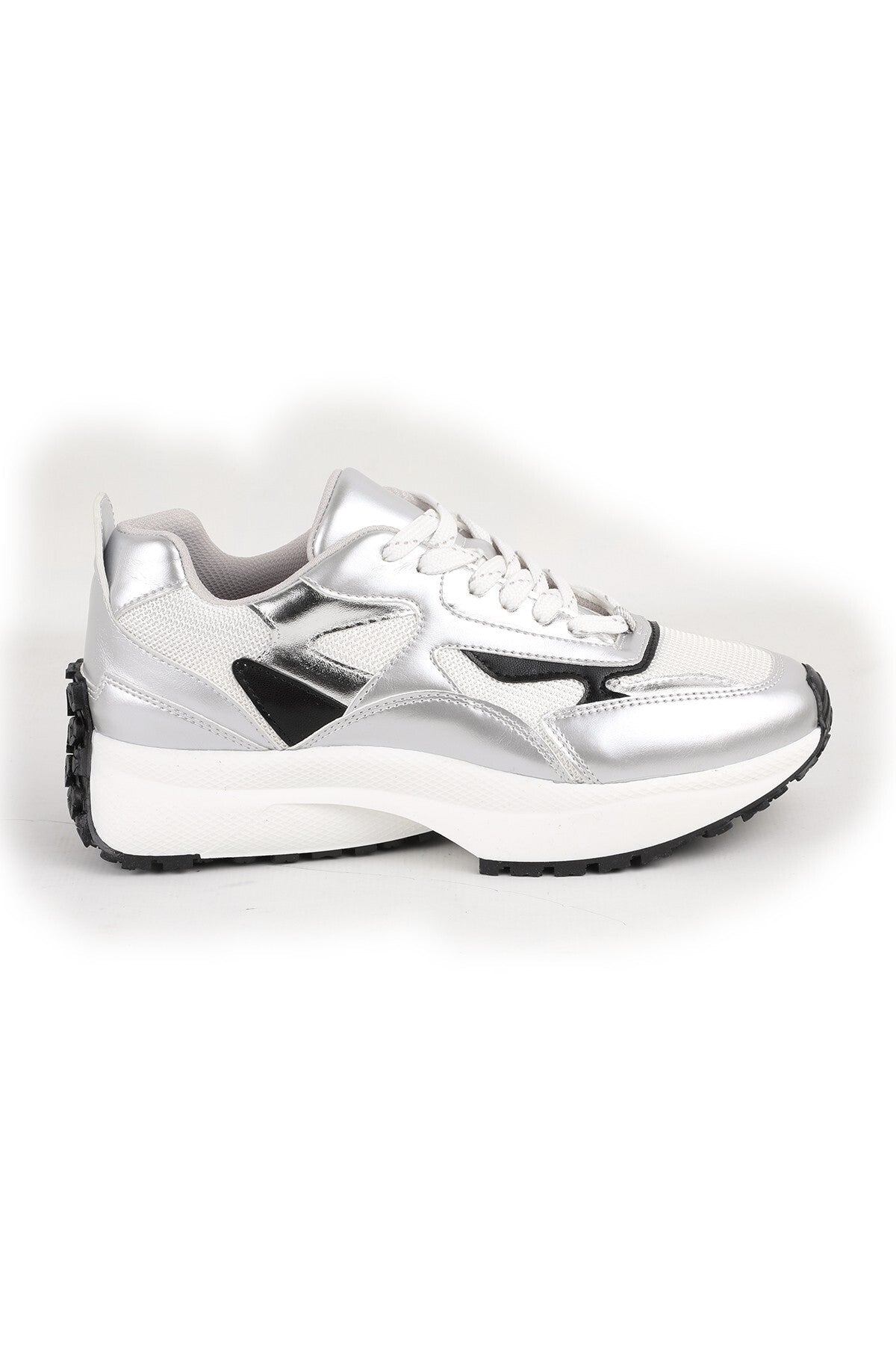 Libero L083.83144 Metalik Gümüş Fileli Kalın Termo Tabanlı Yükseltici Kadın Trend Sneaker Ayakkabı - MALLTURK