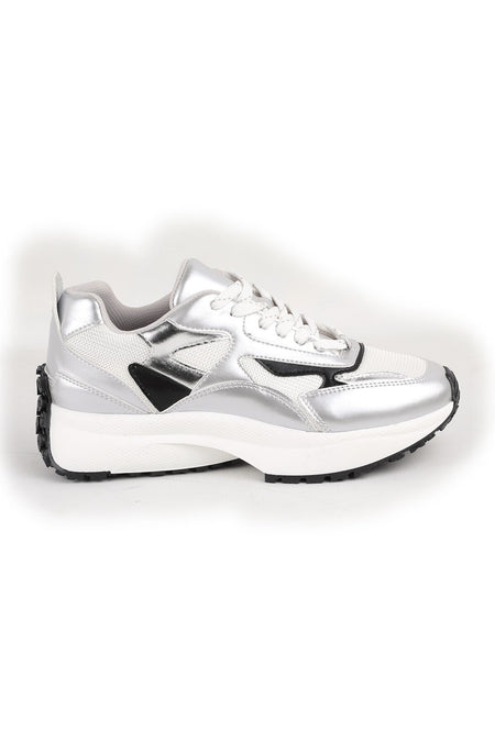 Libero L083.83144 Metalik Gümüş Fileli Kalın Termo Tabanlı Yükseltici Kadın Trend Sneaker Ayakkabı - MALLTURK