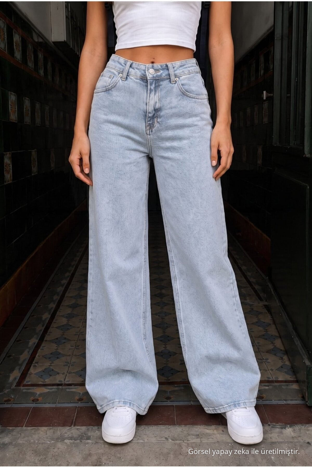 Light Blue High Waist Wide Leg Lycra Palazzo School Pants - MALLTURK