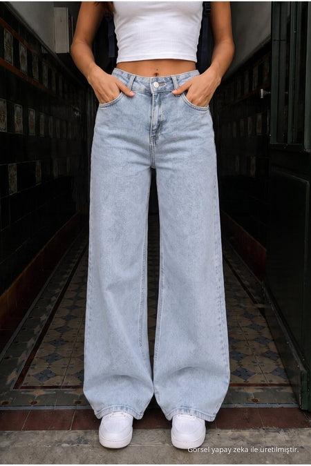 Light Blue High Waist Wide Leg Lycra Palazzo School Pants - MALLTURK
