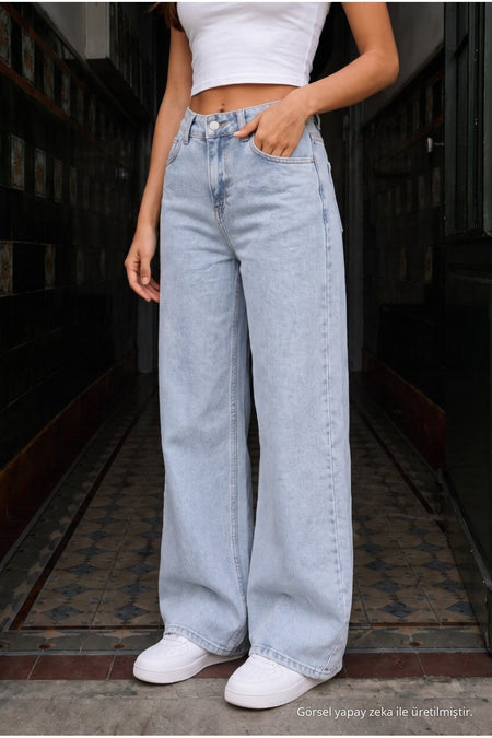 Light Blue High Waist Wide Leg Lycra Palazzo School Pants - MALLTURK