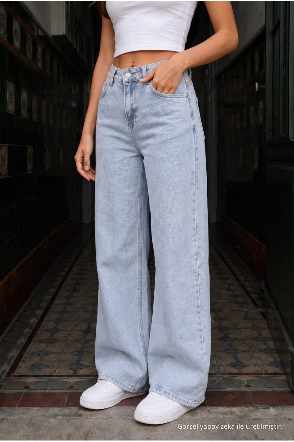 Light Blue High Waist Wide Leg Lycra Palazzo School Pants - MALLTURK