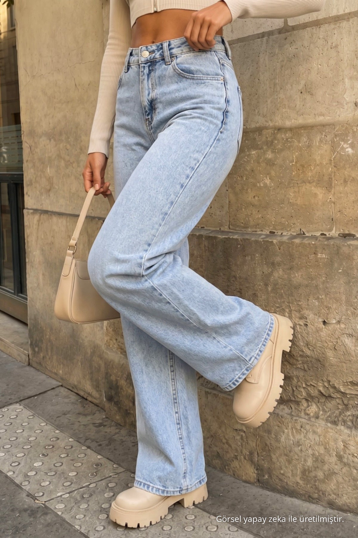 Light Blue High Waist Wide Leg Palazzo Jeans - MALLTURK