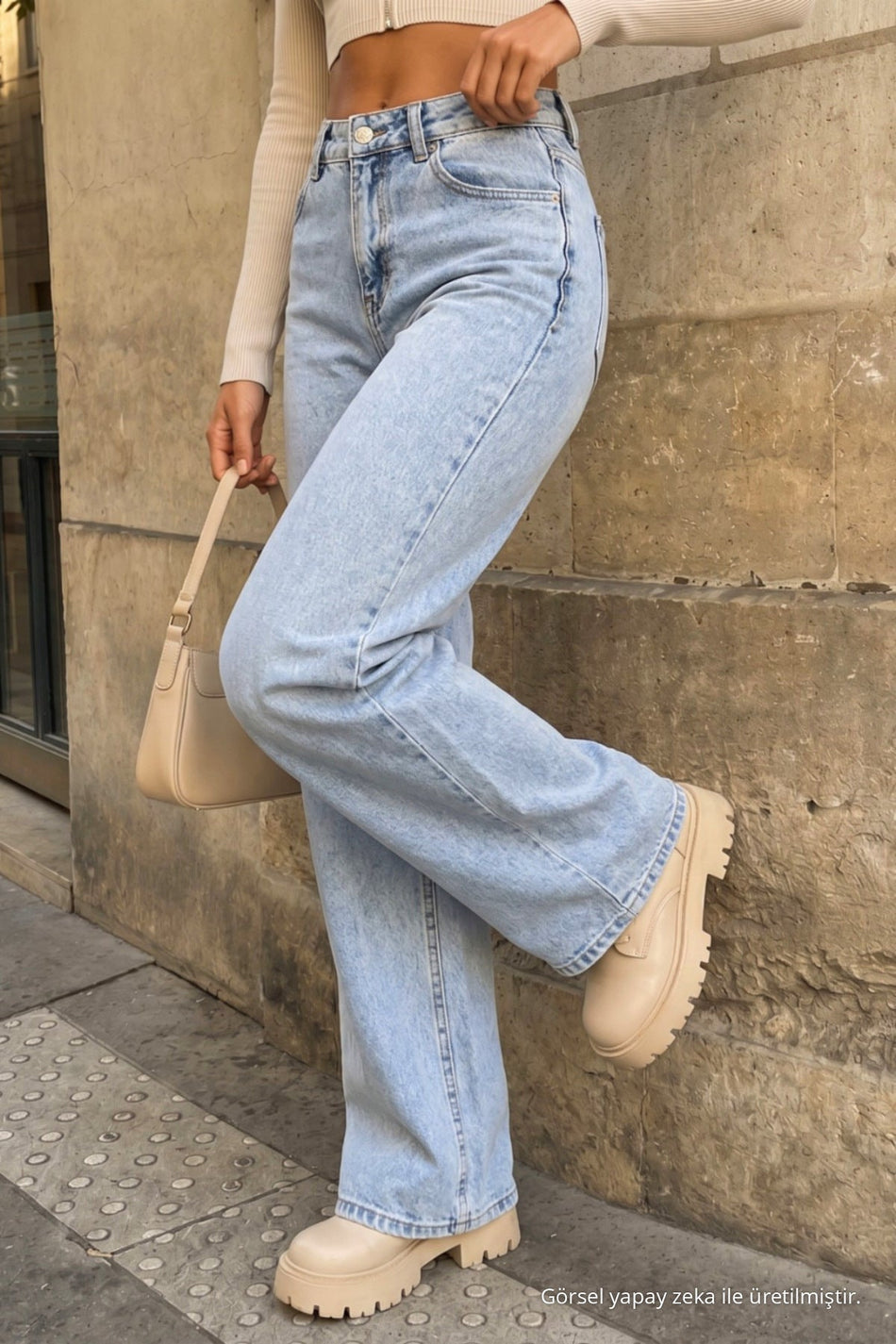 Light Blue High Waist Wide Leg Palazzo Jeans - MALLTURK