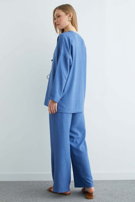 Linen Kimono with Tie Front, 2 Piece Set - MALLTURK