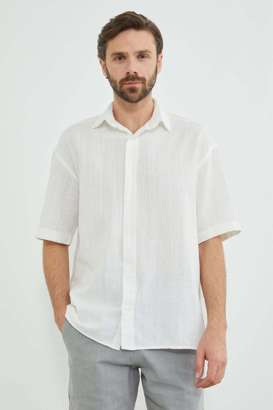 Linen Look Short Sleeve Shirt - MALLTURK