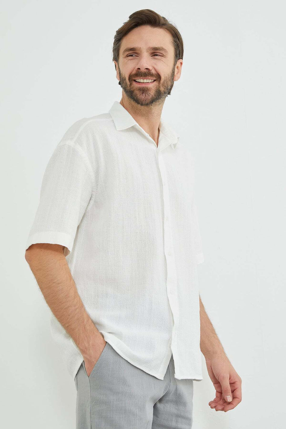 Linen Look Short Sleeve Shirt - MALLTURK