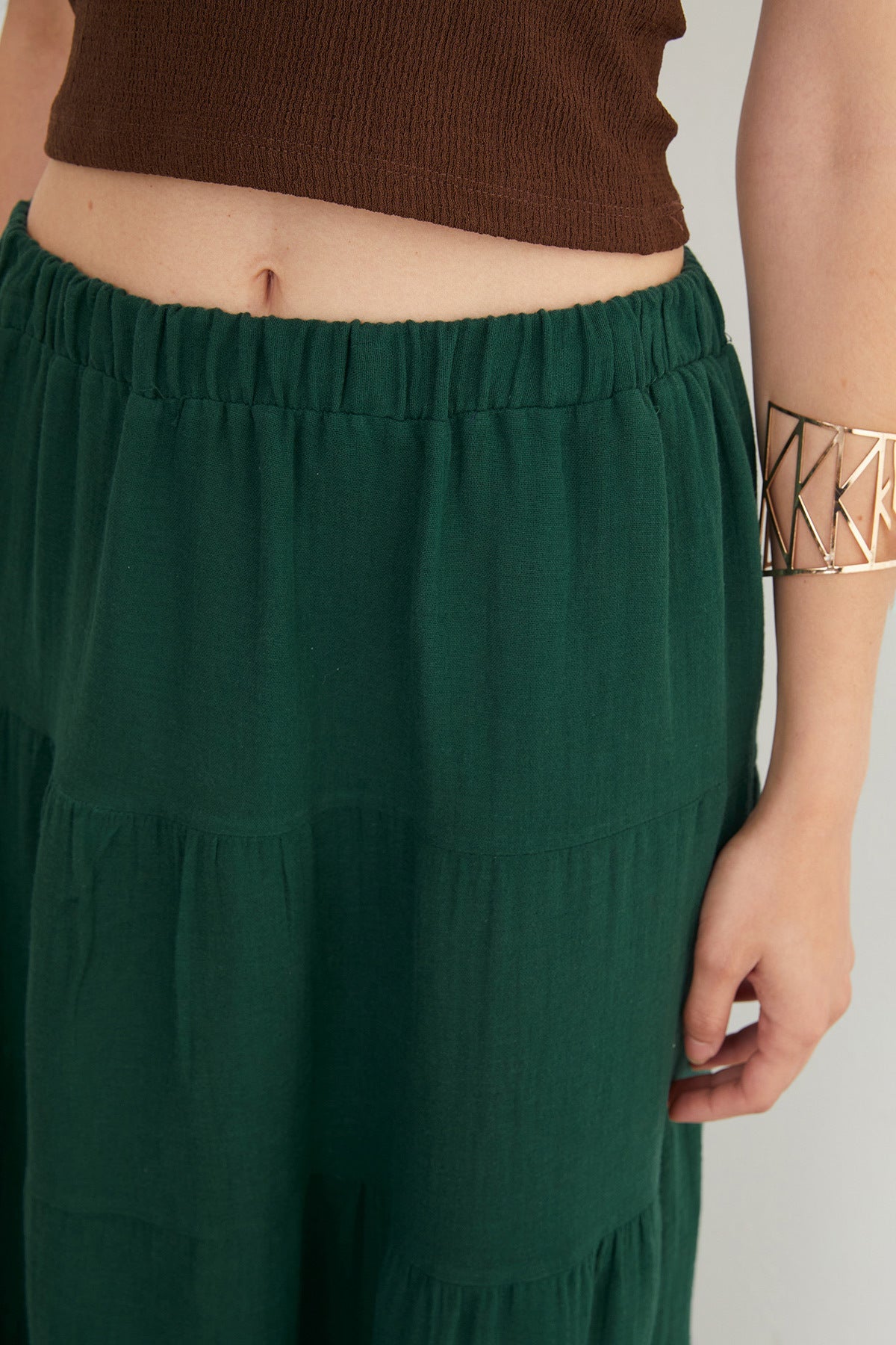 Linen Look Skirt with Elastic Waist - MALLTURK