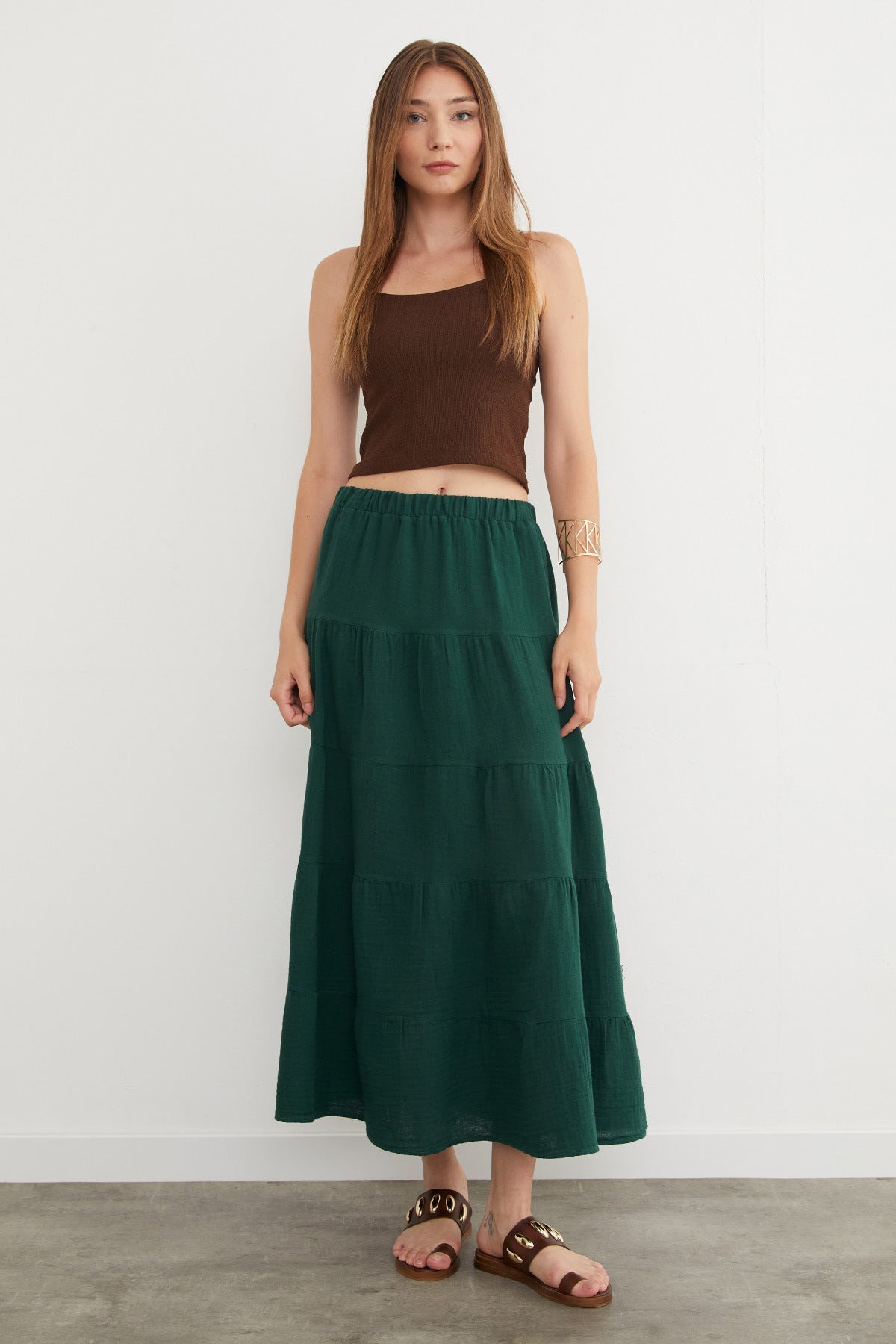 Linen Look Skirt with Elastic Waist - MALLTURK