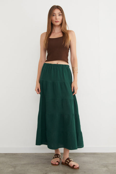 Linen Look Skirt with Elastic Waist - MALLTURK