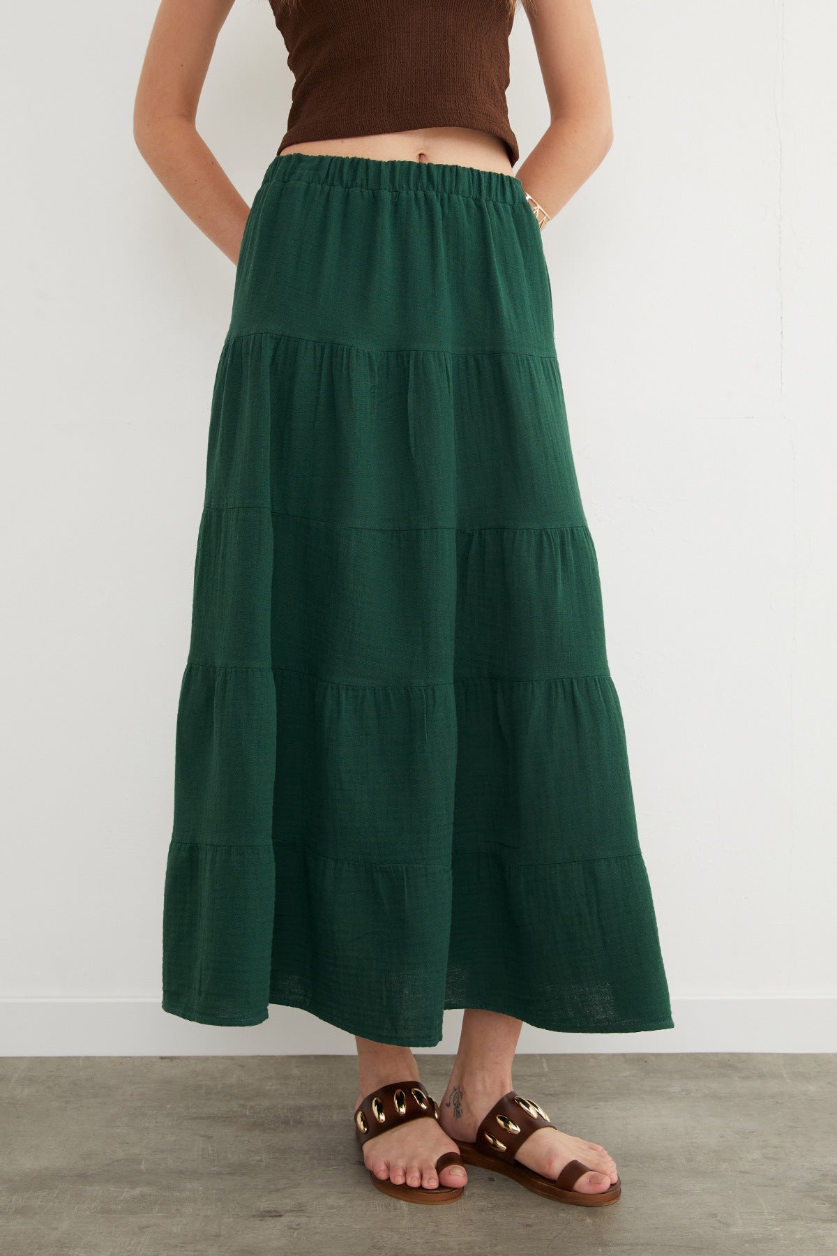 Linen Look Skirt with Elastic Waist - MALLTURK