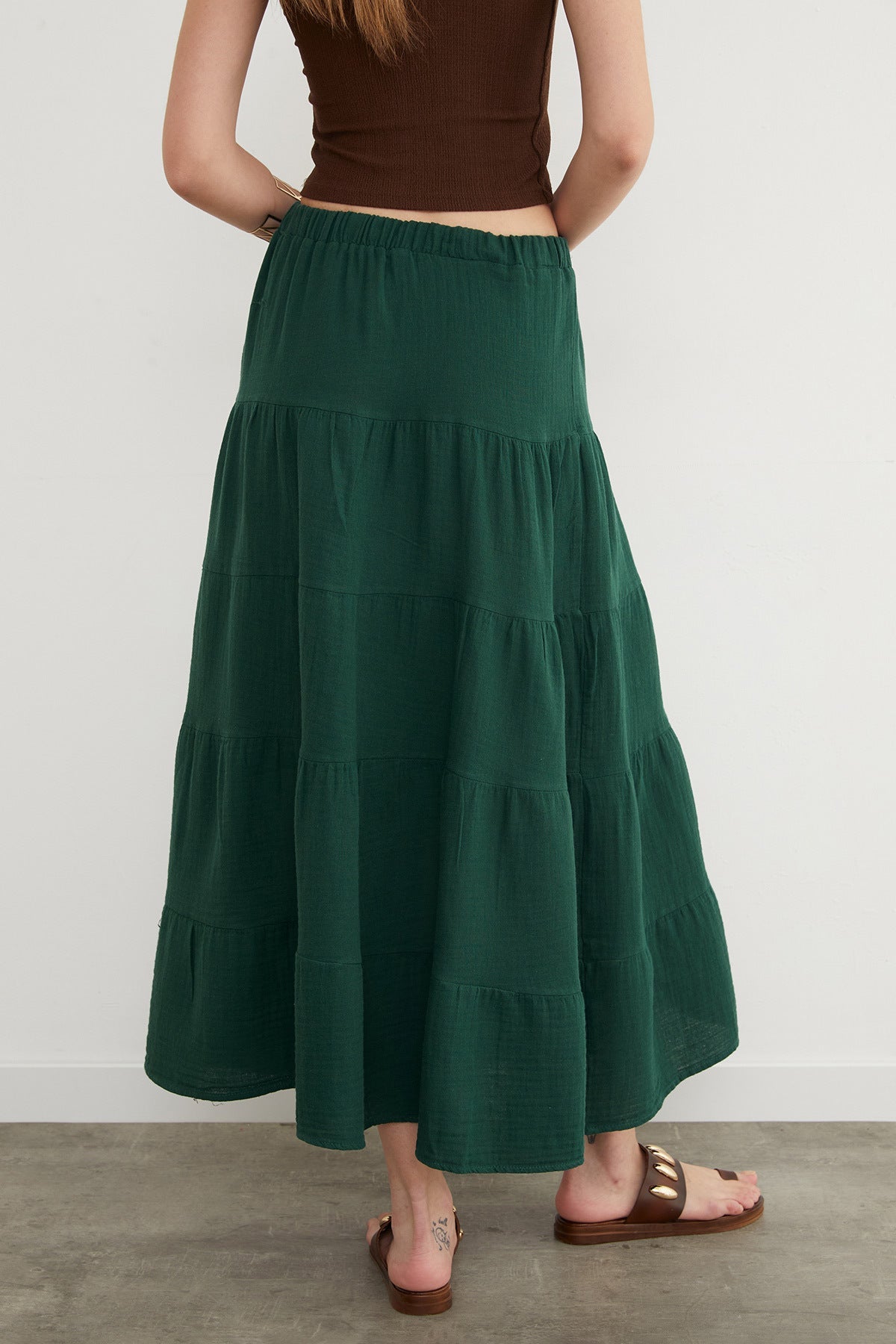 Linen Look Skirt with Elastic Waist - MALLTURK