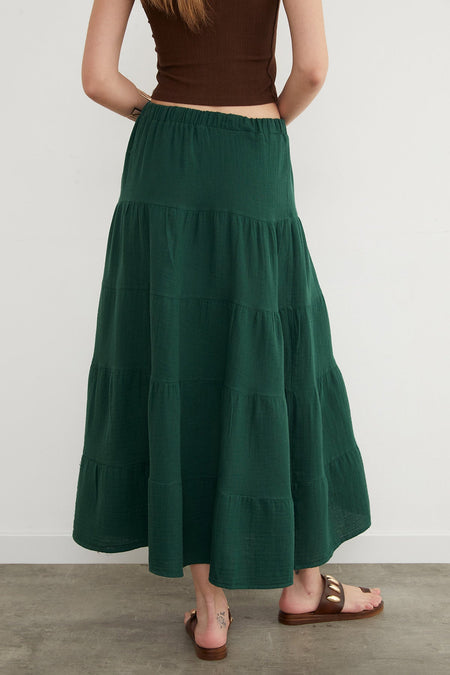 Linen Look Skirt with Elastic Waist - MALLTURK