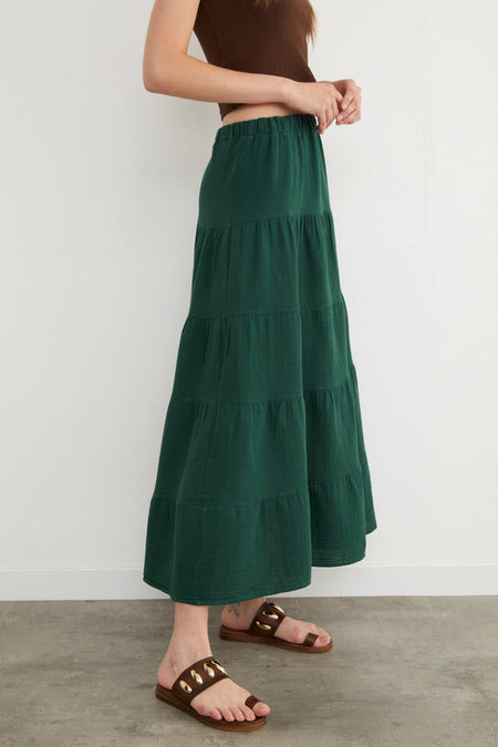 Linen Look Skirt with Elastic Waist - MALLTURK